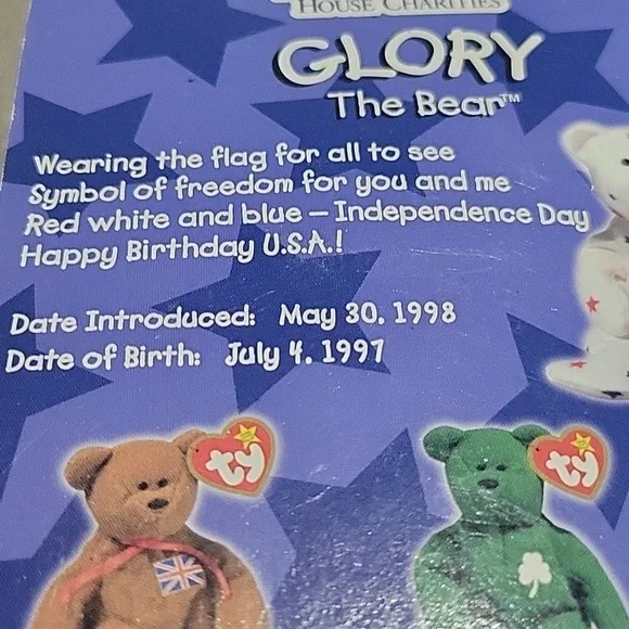 Rare TY Teenie Beanie Baby Glory the Bear 1997 McDonald In Box Tag